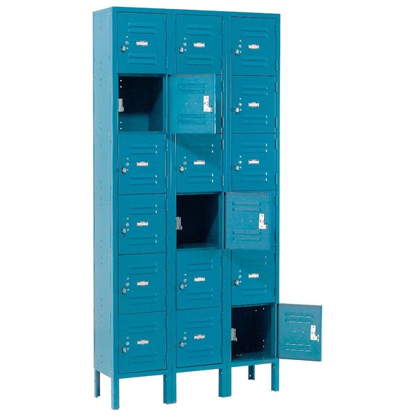 Global Industrial 6-Tier 18 Door Box Locker, 12W x 12D x 12H, Blue, Assembled 652970BL
